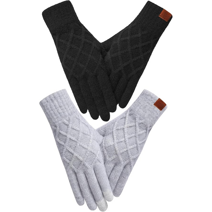 Thermally Knitted Touchscreen Winter Gloves – ArcticTap-Black + Light Gray-Nora Luxe