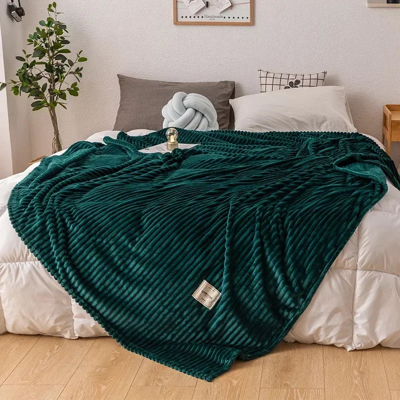 Thick Flannel Autumn Blanket - WarmHaven-Dark Green-27.56 × 39.37 in-Nora Luxe