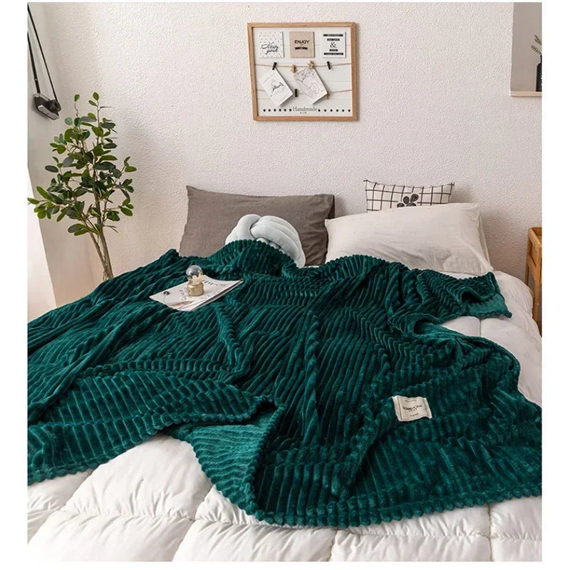 Thick Flannel Autumn Blanket - WarmHaven-Dark Green-27.56 × 39.37 in-Nora Luxe
