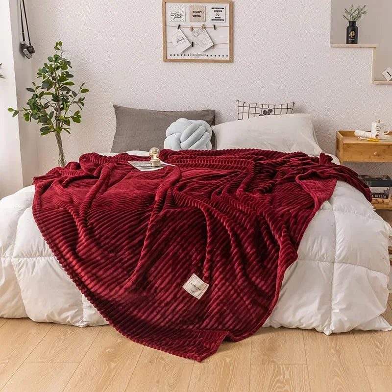 Thick Flannel Autumn Blanket - WarmHaven-Dark Red-27.56 × 39.37 in-Nora Luxe