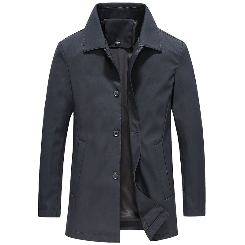 Windproof Long Men's Coat in Solid Color - Mees