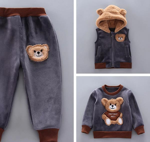Three-Piece Baby and Toddler Set with Bear Pattern – BearHugs-Blue-6-9 Months (26.8–29.1in)-Nora Luxe