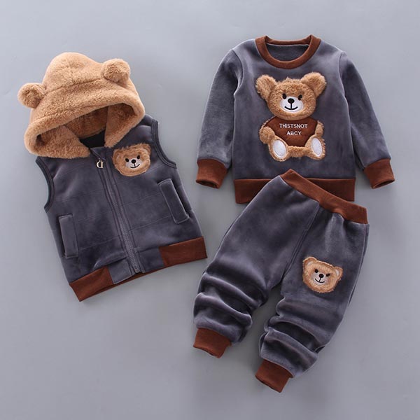 Three-Piece Baby and Toddler Set with Bear Pattern – BearHugs-Blue-6-9 Months (26.8–29.1in)-Nora Luxe