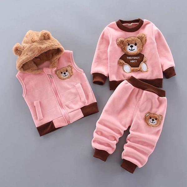 Three-Piece Baby and Toddler Set with Bear Pattern – BearHugs-Pink-6-9 Months (26.8–29.1in)-Nora Luxe