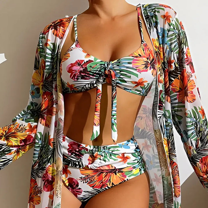 Three-piece bikini set with high-waist cut – Yara-White-S-The Livary