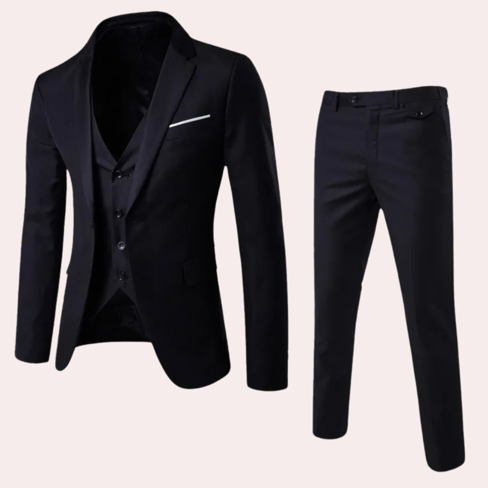 Three-Piece Formal Suit for Men - Leon-Black-S-Nora Luxe