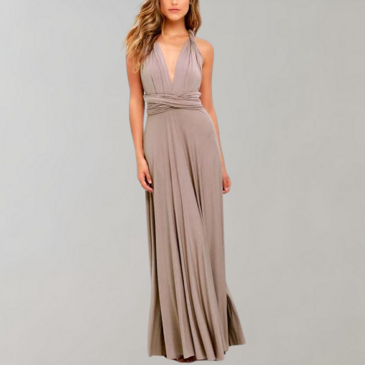Tia - Elegant Wrap Dress for Women-Khaki-S-Nora Luxe