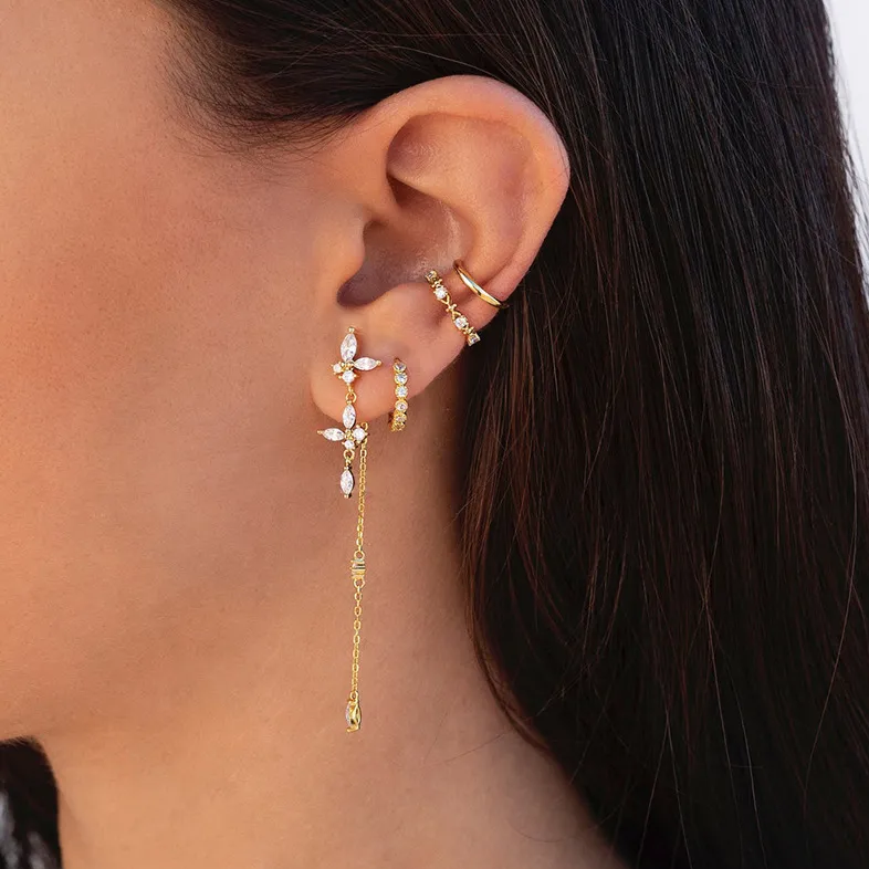 Timeless Drop Earrings - Elodie-Gold-Flower Chain Earrings-Nora Luxe