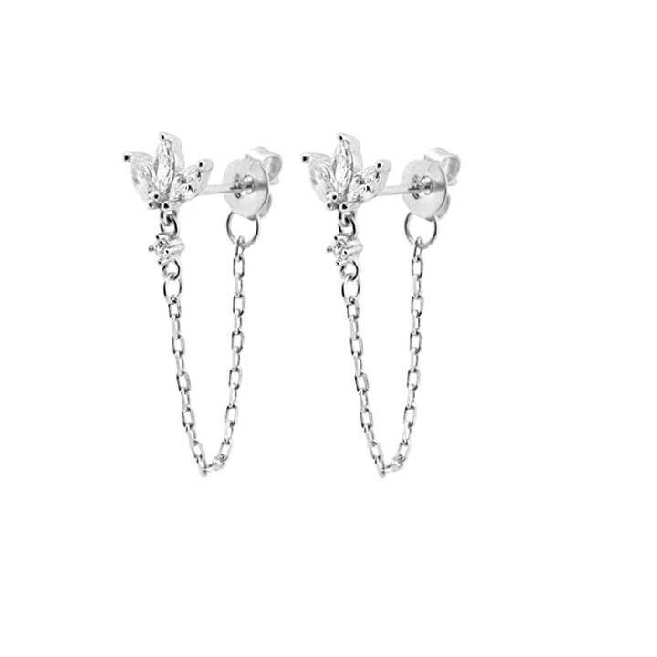 Timeless Drop Earrings - Elodie-Silver-Crown Chain Earrings-Nora Luxe