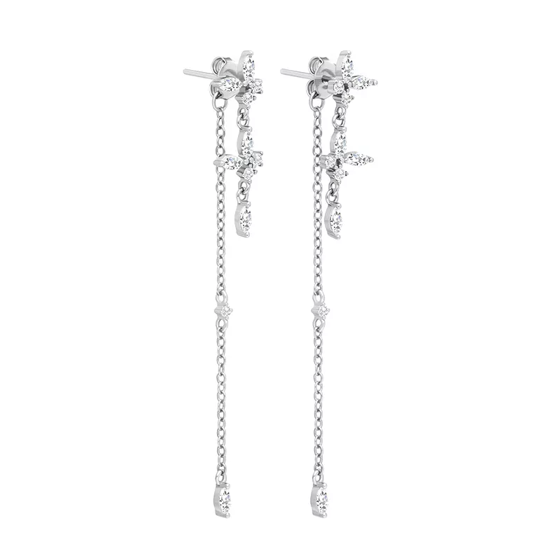 Timeless Drop Earrings - Elodie-Silver-Flower Chain Earrings-Nora Luxe