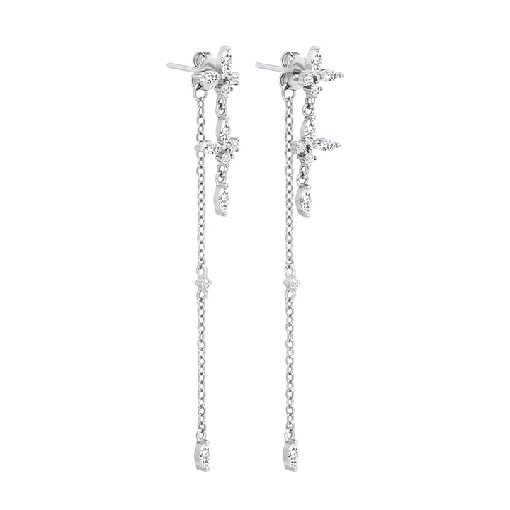 Timeless Drop Earrings - Elodie-Silver-Flower Chain Earrings-Nora Luxe