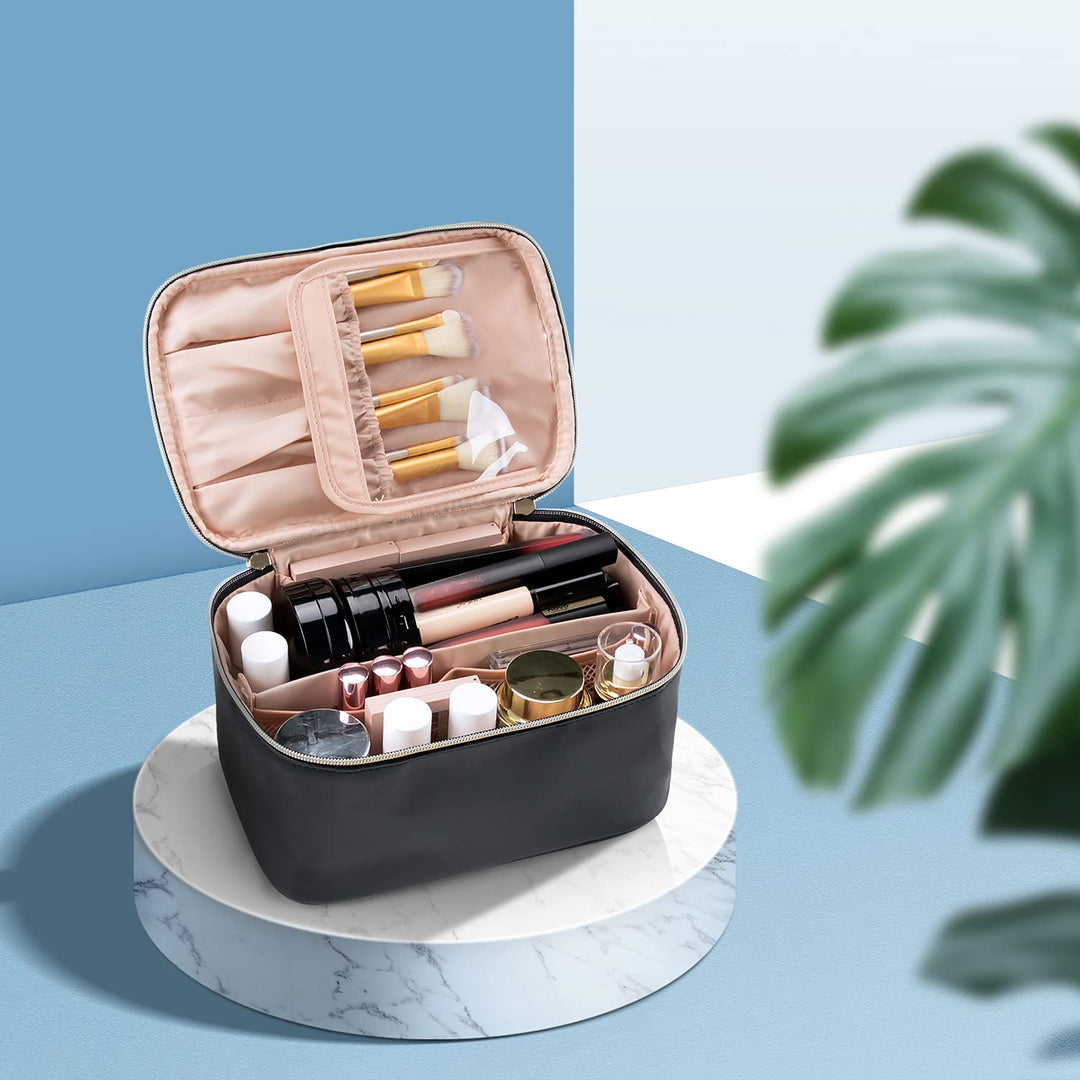 Travel-friendly Make-up Organizer with Dividers-Black-Nora Luxe