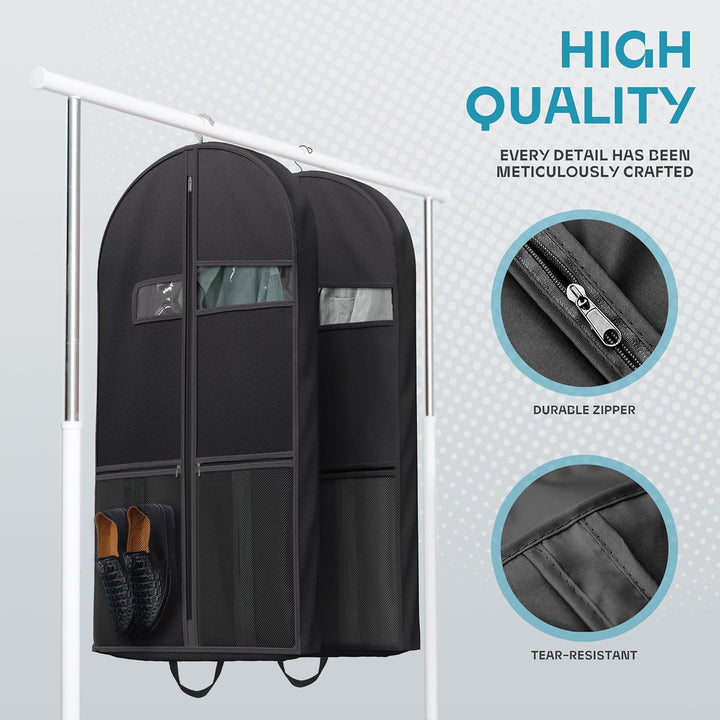 Heavy-Duty Travel Garment Bag with Clear Window & Accessory Pockets