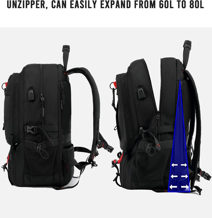 60L Waterproof Travel Laptop Backpack with USB and Shoe Compartment