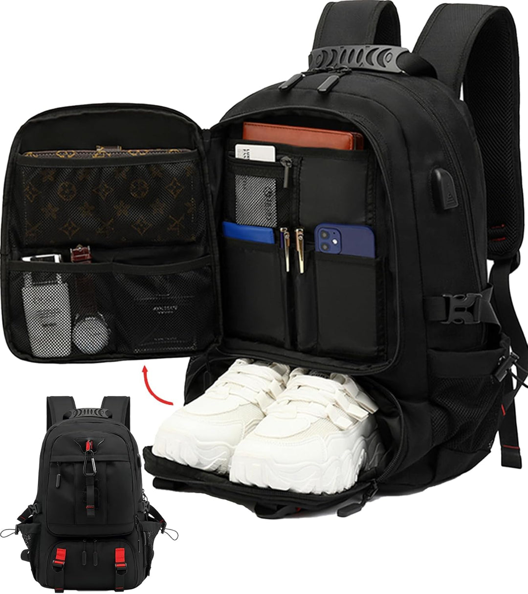 60L Waterproof Travel Laptop Backpack - USB Port - Accessories