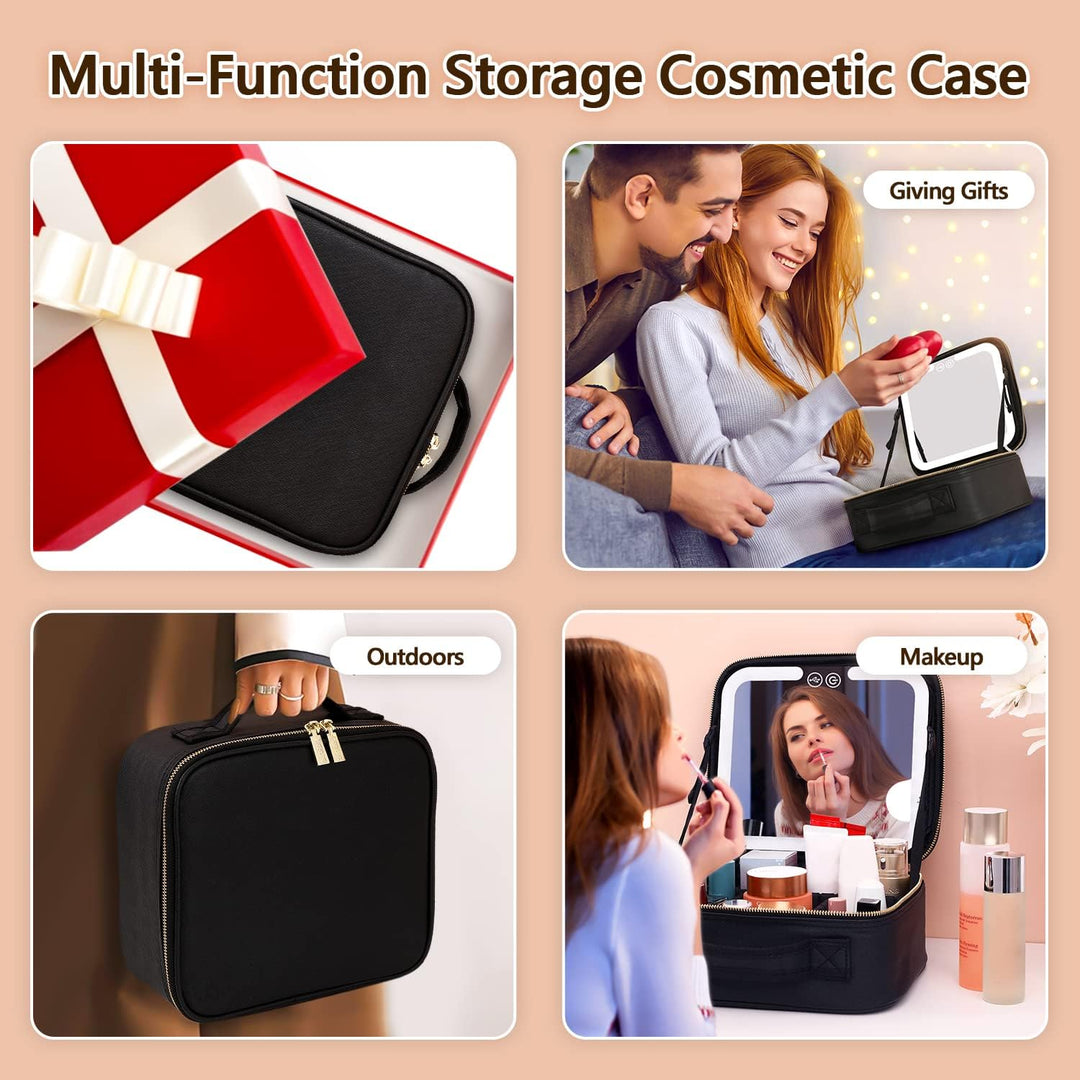 Travel Make-up Organizer with LED Mirror-Black-Nora Luxe