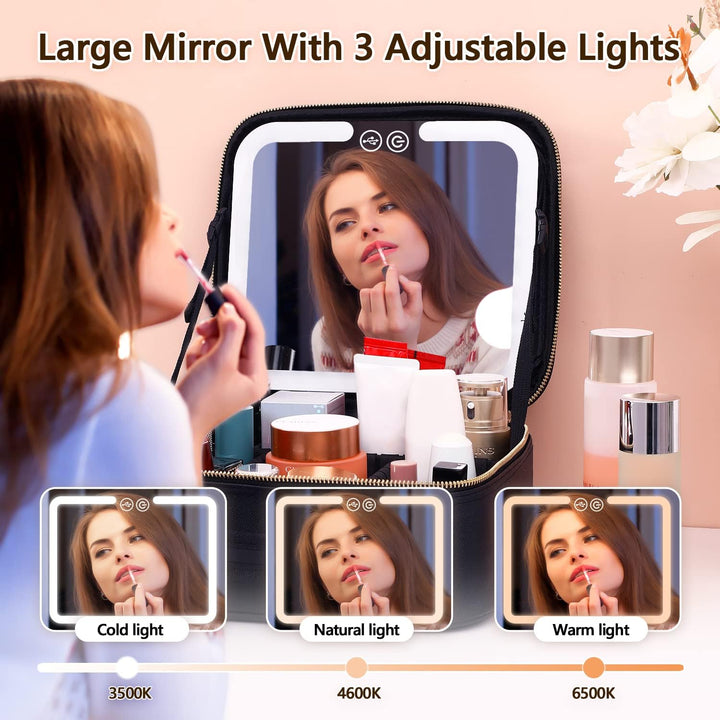 Travel Make-up Organizer with LED Mirror-Black-Nora Luxe