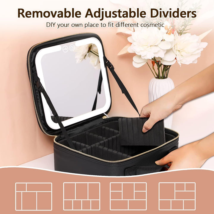 Travel Make-up Organizer with LED Mirror-Black-Nora Luxe