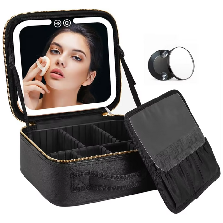 Travel Make-up Organizer with LED Mirror-Black-Nora Luxe