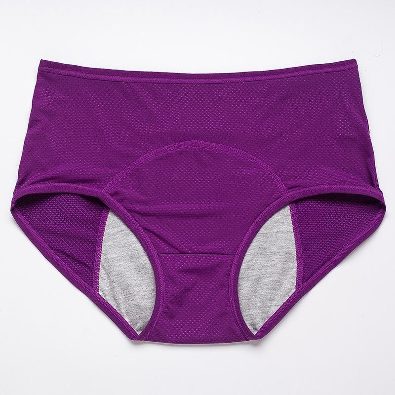 Flat lay of deep purple high-waisted mesh briefs with a gray lined gusset. 19