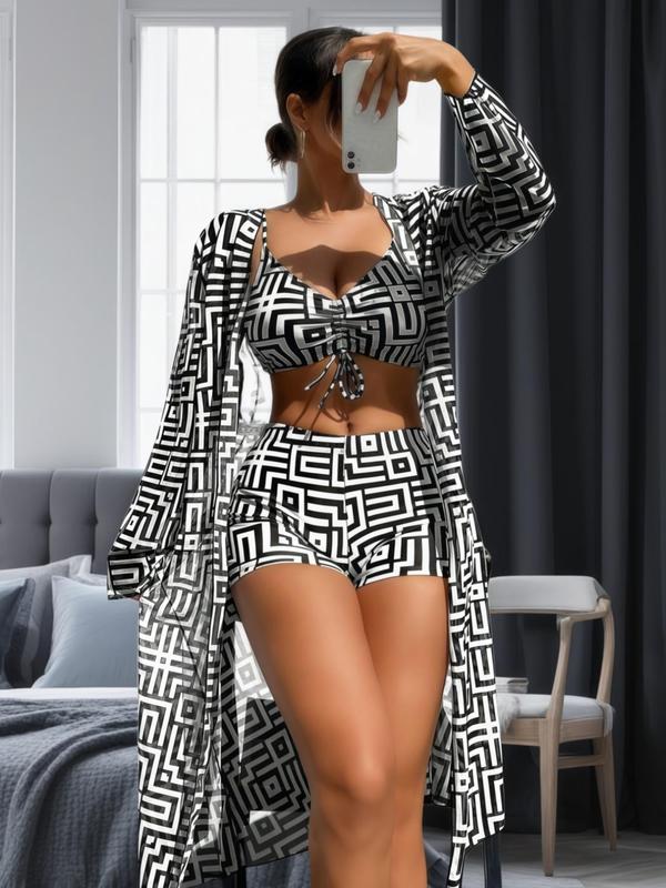 Trendy 3-piece swimsuit set – Leona-Black White-S-Nora Luxe