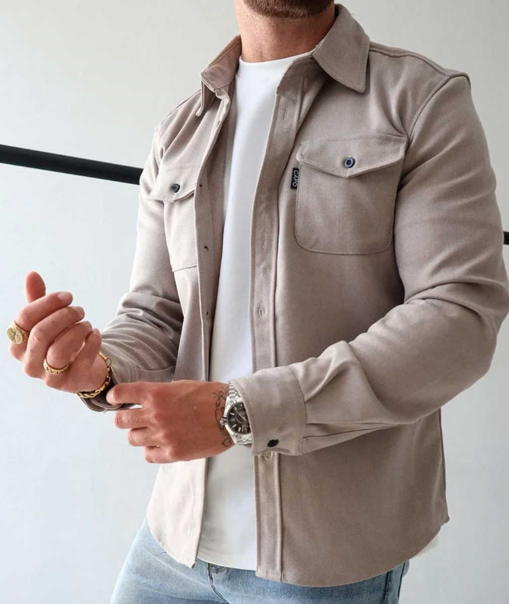 Trendy Autumn Shirt for Men - Rocco-Beige-S-Nora Luxe