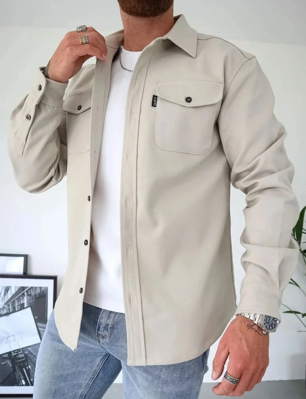 Trendy Autumn Shirt for Men - Rocco-Light grey-S-Nora Luxe