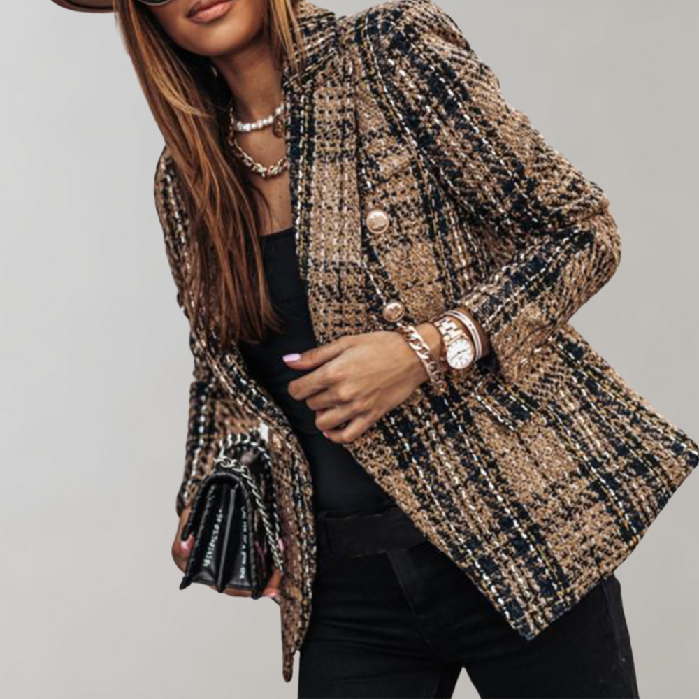 Trendy Checked Blazer for Women - Isabelle-Brown-S-Nora Luxe