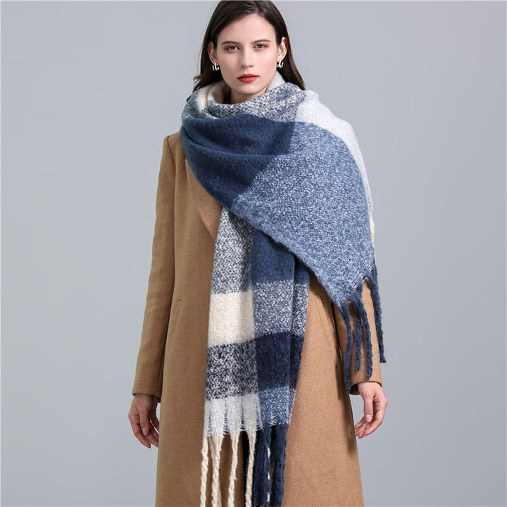 Trendy Checked Women's Scarf - Elira-Blue-Nora Luxe