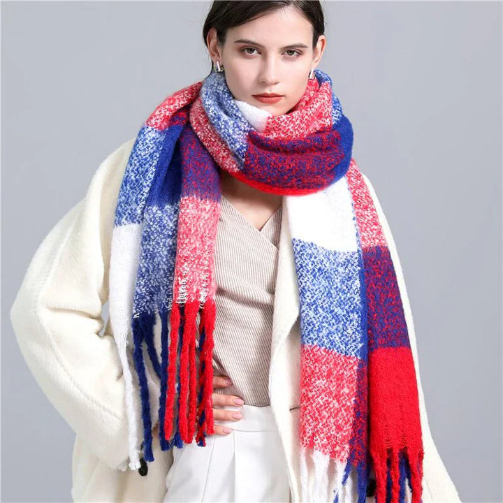 Trendy Checked Women's Scarf - Elira-Blue Red-Nora Luxe