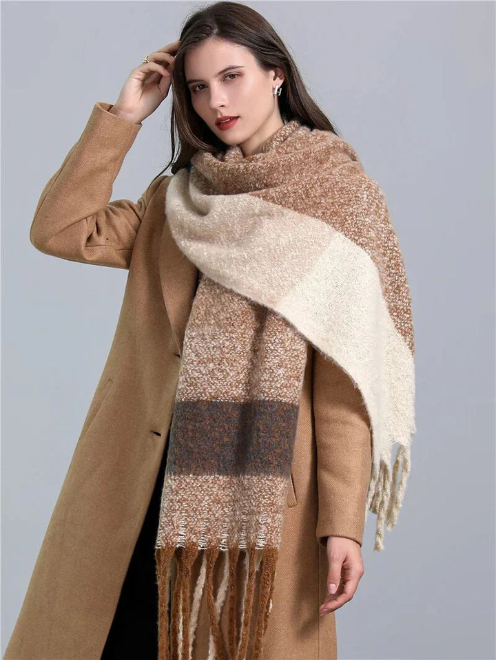 Trendy Checked Women's Scarf - Elira-Khaki-Nora Luxe