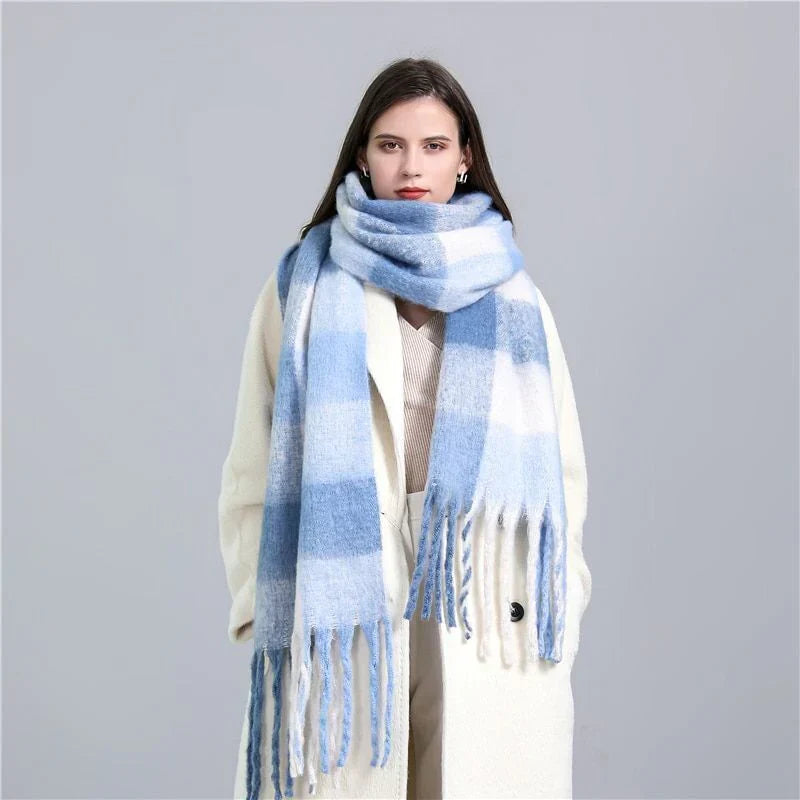 Trendy Checked Women's Scarf - Elira-Light Blue-Nora Luxe
