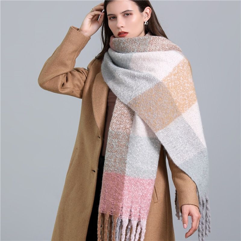 Trendy Checked Women's Scarf - Elira-Light Blue-Nora Luxe