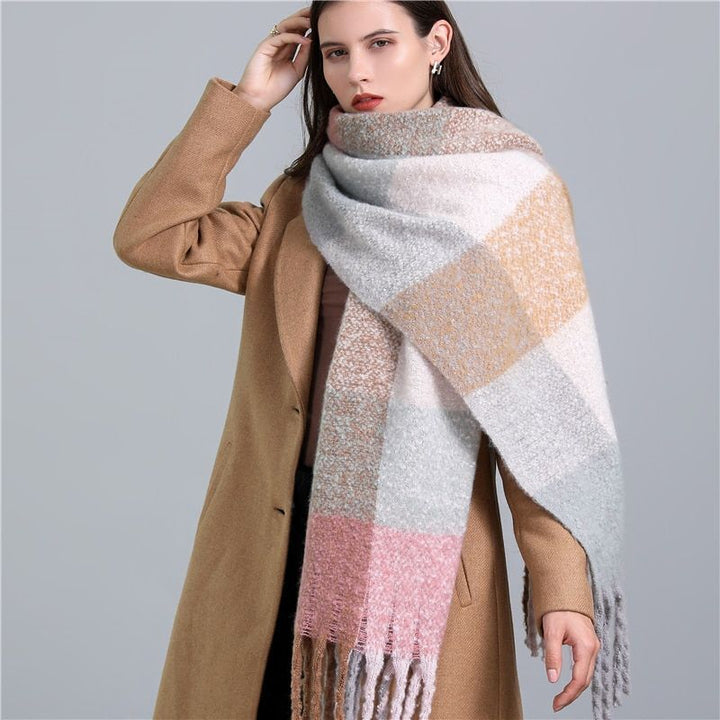 Trendy Checked Women's Scarf - Elira-Light Blue-Nora Luxe