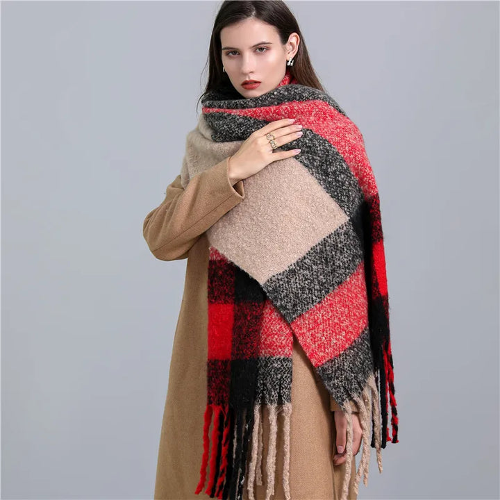Trendy Checked Women's Scarf - Elira-Red Black-Nora Luxe
