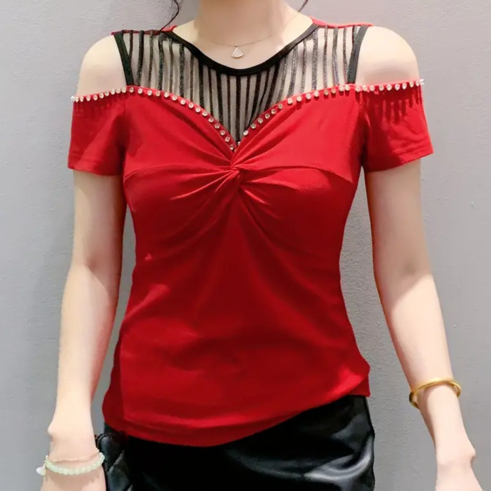 Trendy Cold-Shoulder Top for Women - Fenna-Red-XS-Nora Luxe
