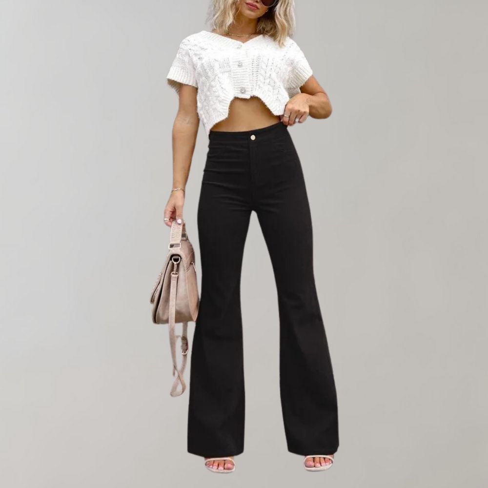 Trendy Corduroy Flared Trousers - Valerie-Black-S-Nora Luxe