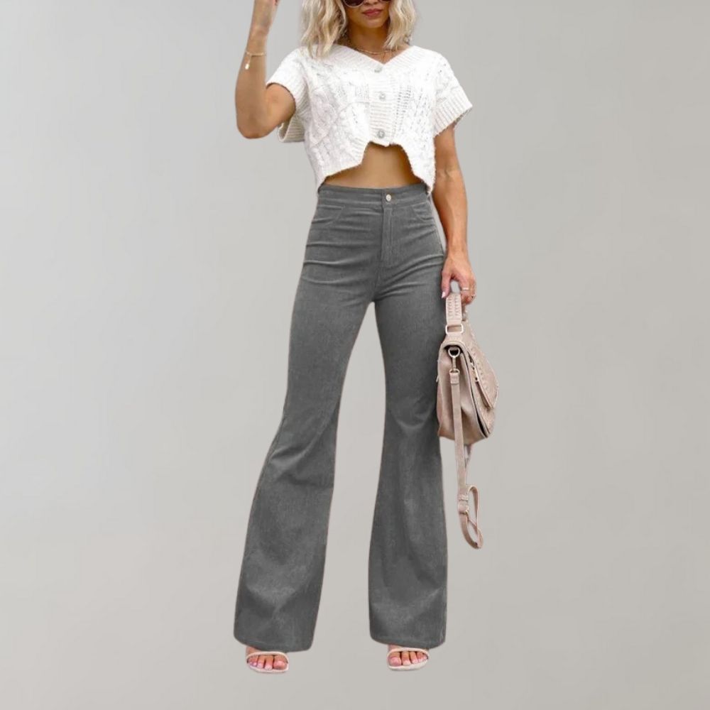 Trendy Corduroy Flared Trousers - Valerie-Gray-S-Nora Luxe