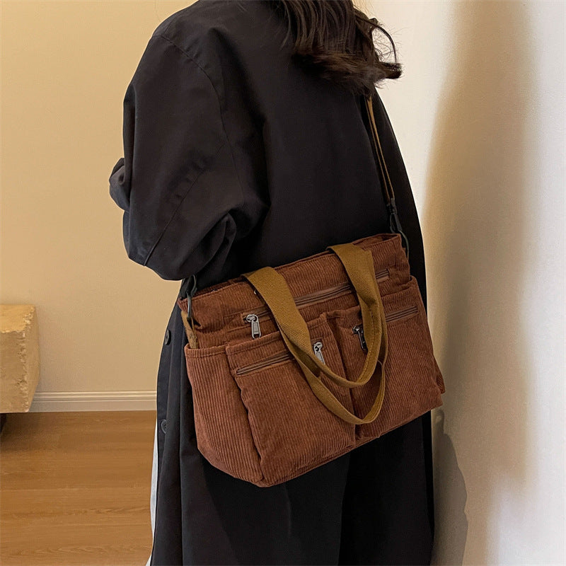 Trendy Corduroy Shoulder Bag - VelvetVogue-Beige-Nora Luxe