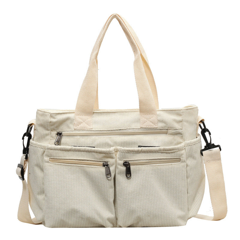 Trendy Corduroy Shoulder Bag - VelvetVogue-Beige-Nora Luxe