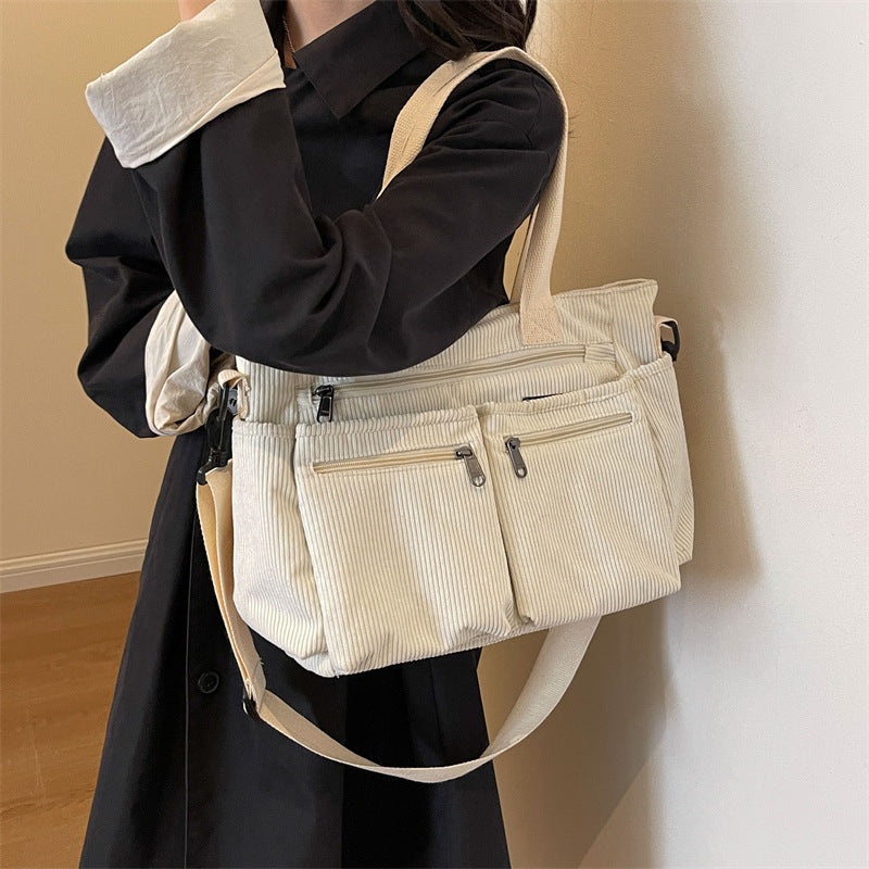 Trendy Corduroy Shoulder Bag - VelvetVogue-Beige-Nora Luxe