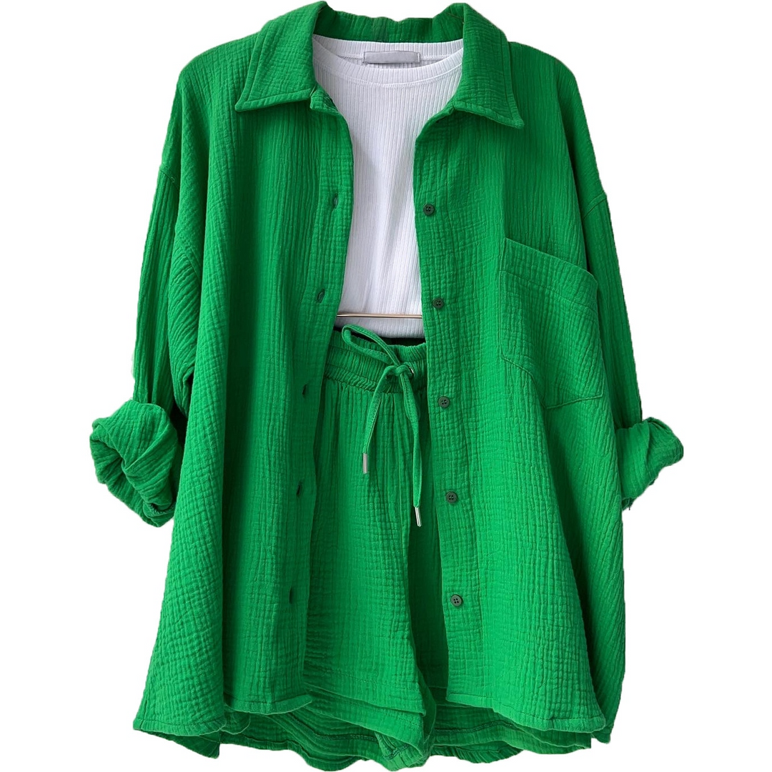 Trendy Cotton Summer Suit Ladies – Faylin-Green-S-The Livary
