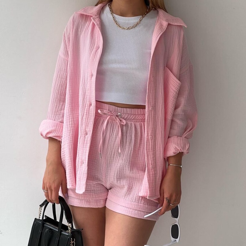 Trendy Cotton Summer Suit Ladies – Faylin-Light pink-S-The Livary