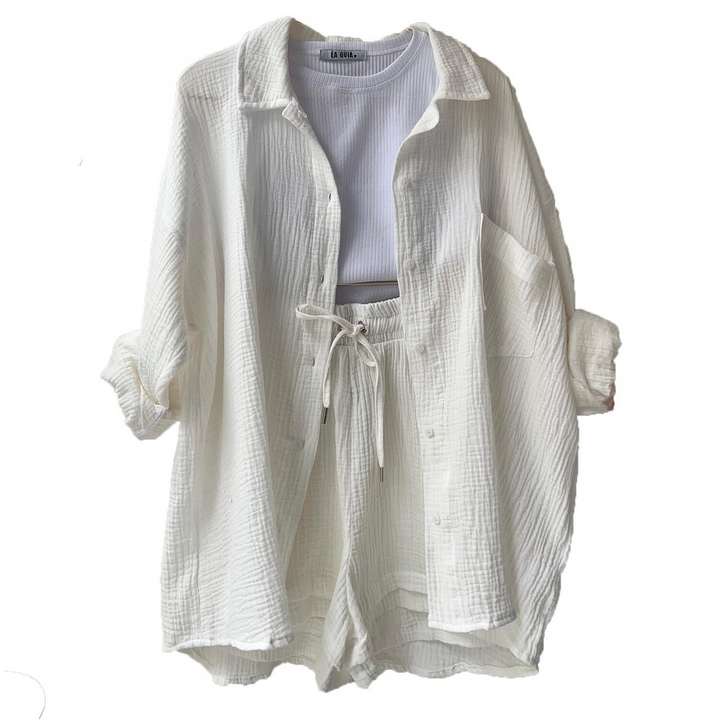 Trendy Cotton Summer Suit Ladies – Faylin-White-S-The Livary