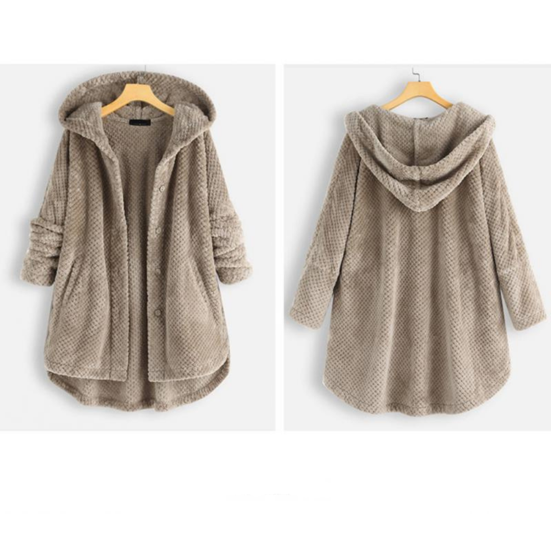 Trendy Cut Fleece Jacket with Hood - FleeceLux-White-S-Nora Luxe