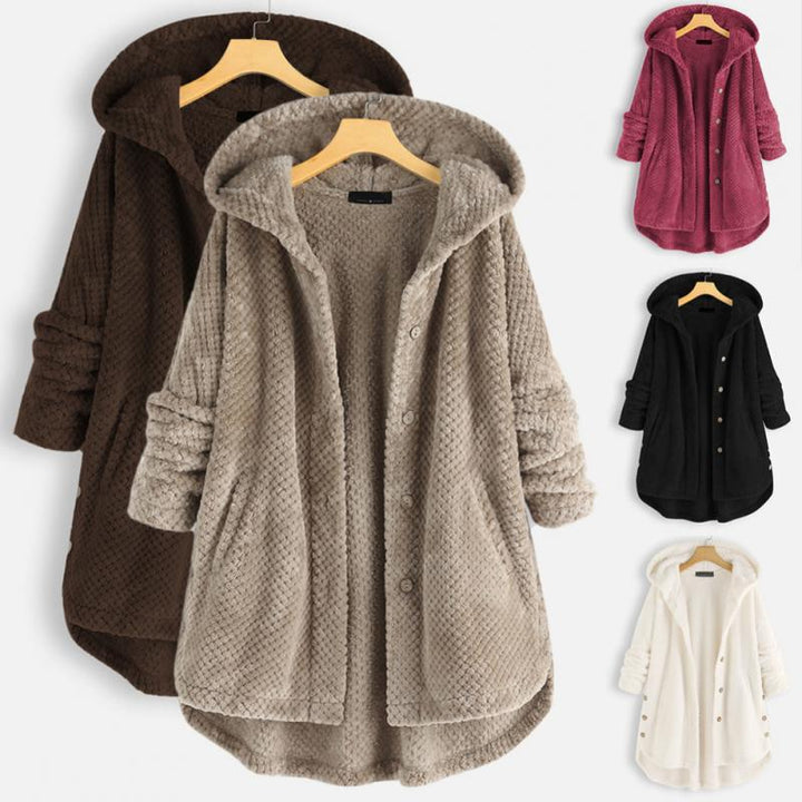 Trendy Cut Fleece Jacket with Hood - FleeceLux-White-S-Nora Luxe