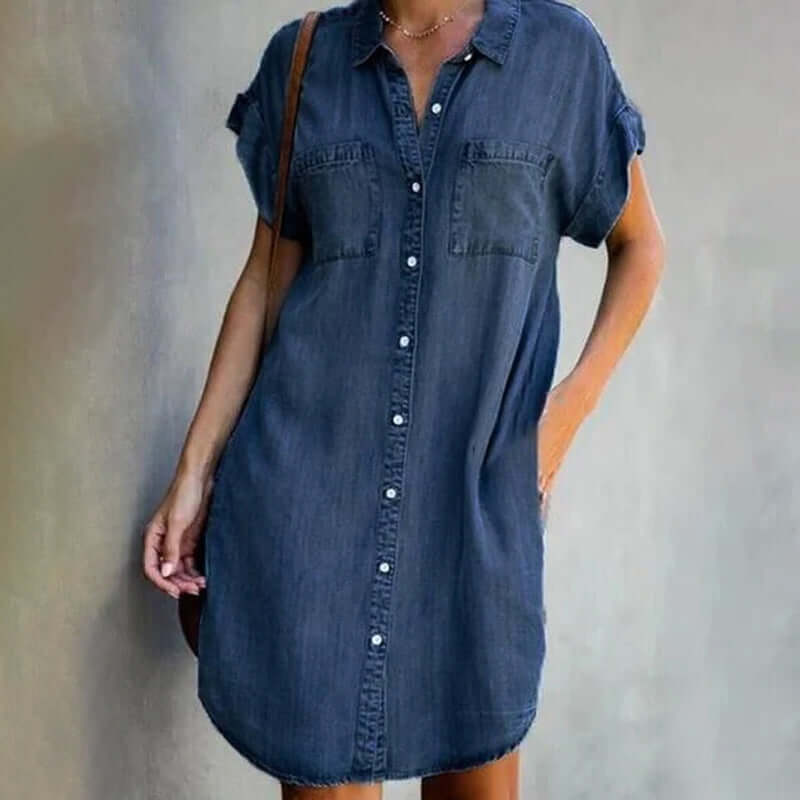 Trendy Denim Dress - Maeve-Dark blue-S-State of Style