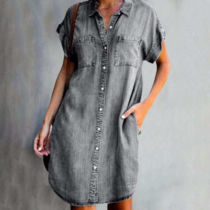 Denim dress | Short Sleeves | Knee Length | Buttons | Loose Fit