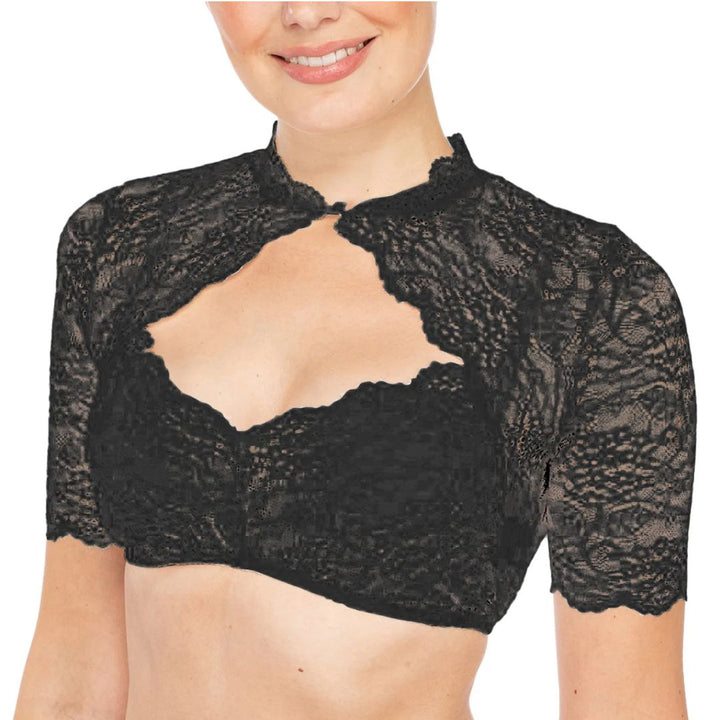 Trendy dirndl blouse with lace & heart neckline for women – Alina-Black-S-Nora Luxe