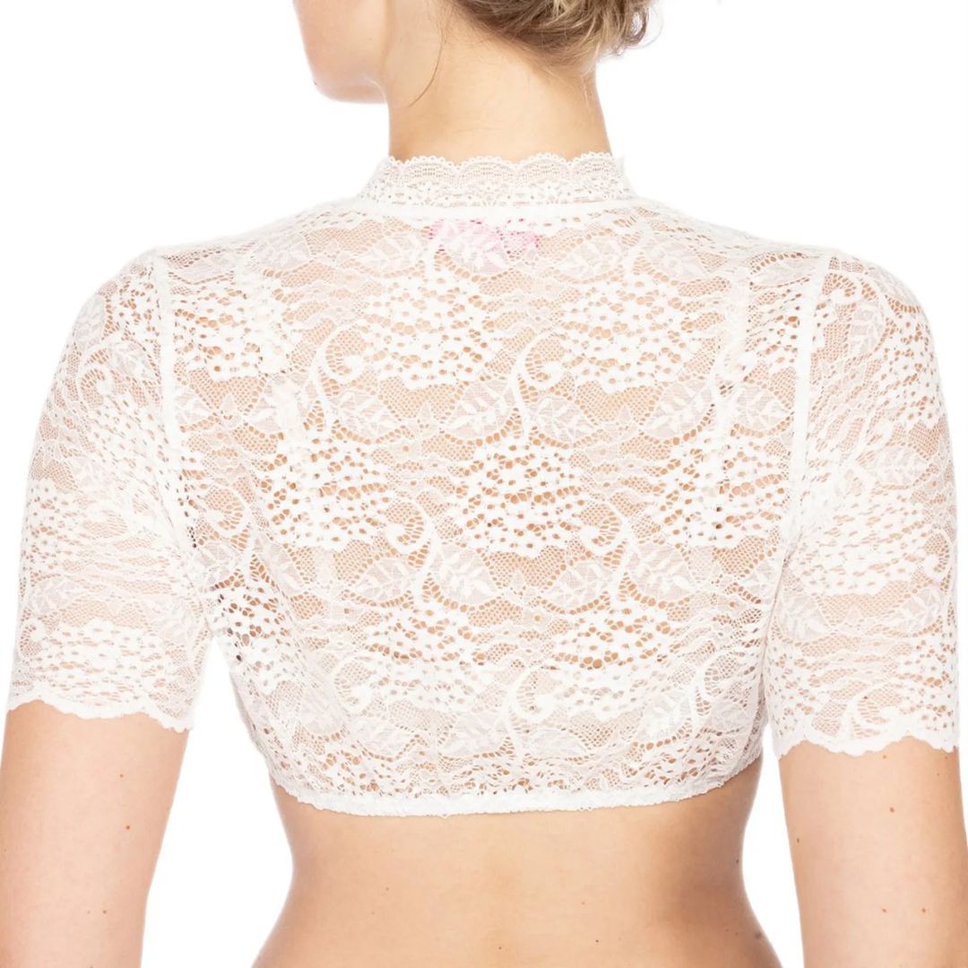 Trendy dirndl blouse with lace & heart neckline for women – Alina-White-S-Nora Luxe